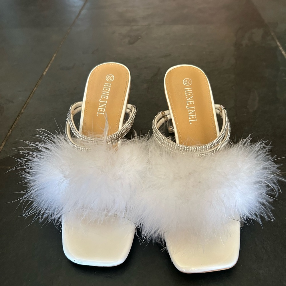 White Feathered Women's Sandals